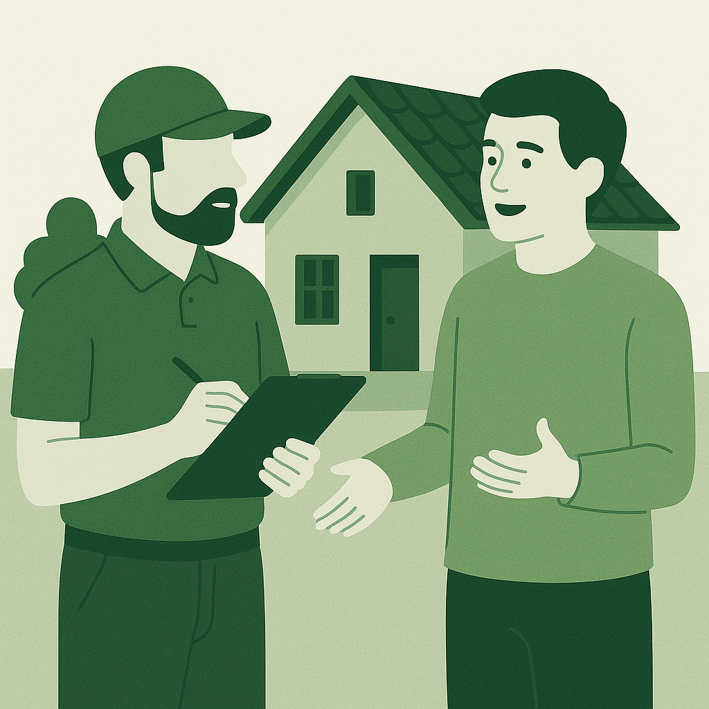 Vendedor colaborando con un inspector de viviendas